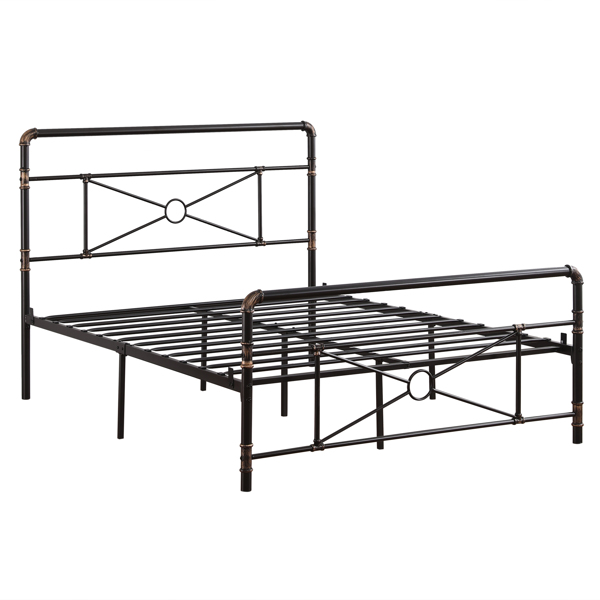 Single-Layer Water Pipe Bed with Cross Design and Foot End Full Black Iron Bed
