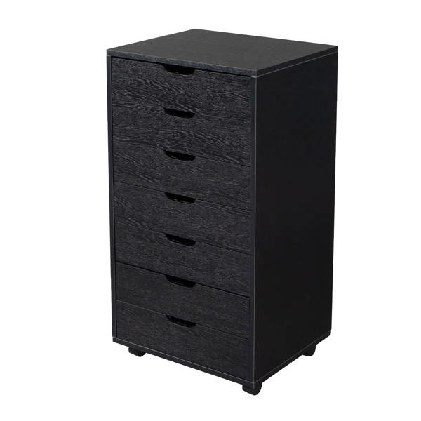 7-Drawer Wood Filing Cabinet, Mobile Storage Cabinet for Closet / Office Black Color