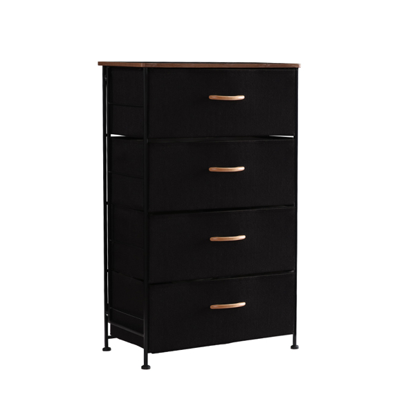 4 Drawer Storage Tower, Fabric Dresser Cabinet Organizer, Easy Pull Bins with Steel Frame Wood Top Closet Storage for Entryway Hallway Bedroom