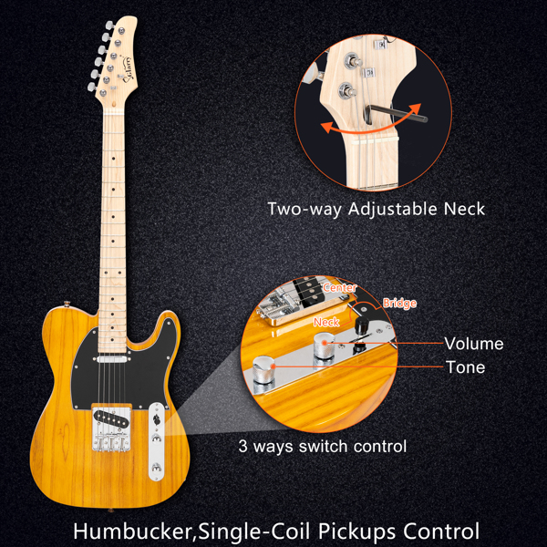 【Do Not Sell on Amazon】Glarry GTL Maple Fingerboard Electric Guitar with 20W Amplifier Bag Strap Plectrum Connecting Wire Spanner Tool Transparent Yellow