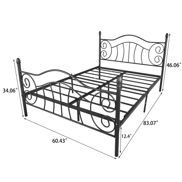 Queen Size Bed Frame Metal Platform Mattress Foundation with Headboard Footboard,Victorian Vintage Style,Easy Assemble,Black