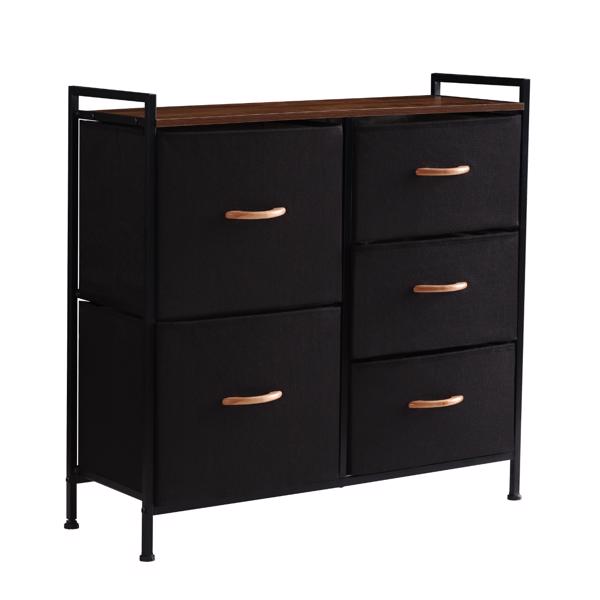5 Drawer Dresser Storage Organizer, Fabric Organizer Unit, Easy Pull Bins with Steel Frame, Wood Top Closets for Entryway Hallway Bedroom