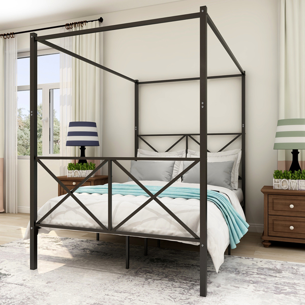 Metal Canopy  Full Size Platform Bed Frame with X Shaped Frame