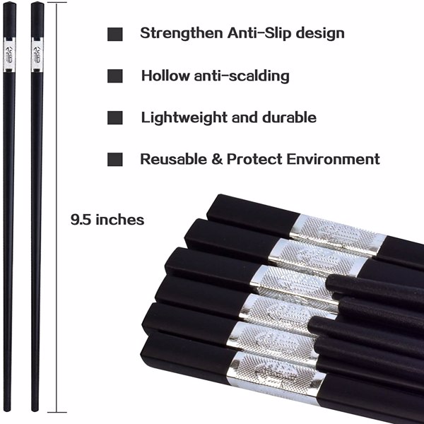 SVIN 12 Pairs Fiberglass Chopsticks - Reusable Chopsticks Dishwasher Safe, Chinese Japanese Korean Chop sticks, Non-Slip, 9 1/2 inches, Durable Chopsticks with Case - Silver