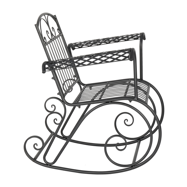 Artisasset Black Paint High Backrest Arched Armrests Outdoor Park Single Iron Rocking Chair