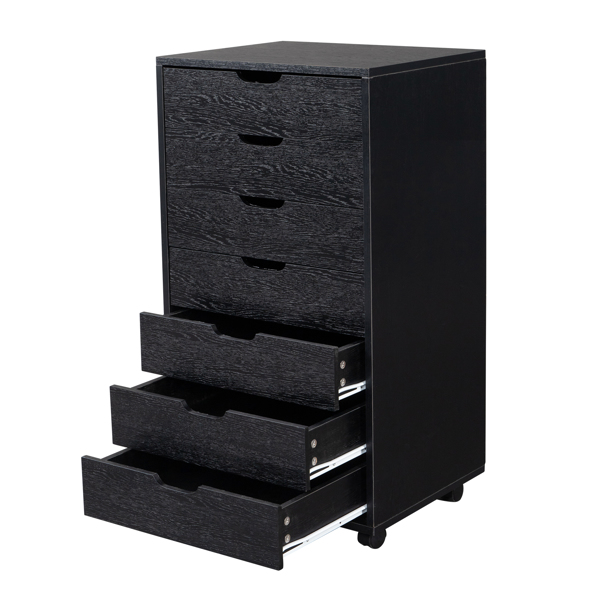 7-Drawer Wood Filing Cabinet, Mobile Storage Cabinet for Closet / Office Black Color