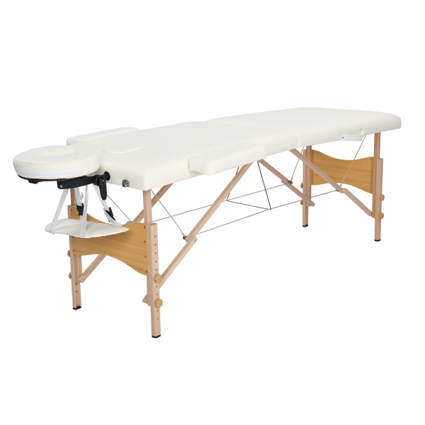 84" 2 Sections Folding Portable Beech Leg Beauty Massage Table 60CM Wide Adjustable Height White 