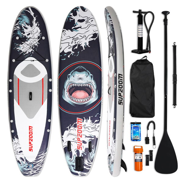 SUPZOOM Shark Style Inflatable 10'6×32"×6" SUP for All Skill Levels Everything Included with Stand Up Paddle Board, Paddle, Hand Pump, ISUP Travel Backpack, Leash, Waterproof Bag, Repair Kit