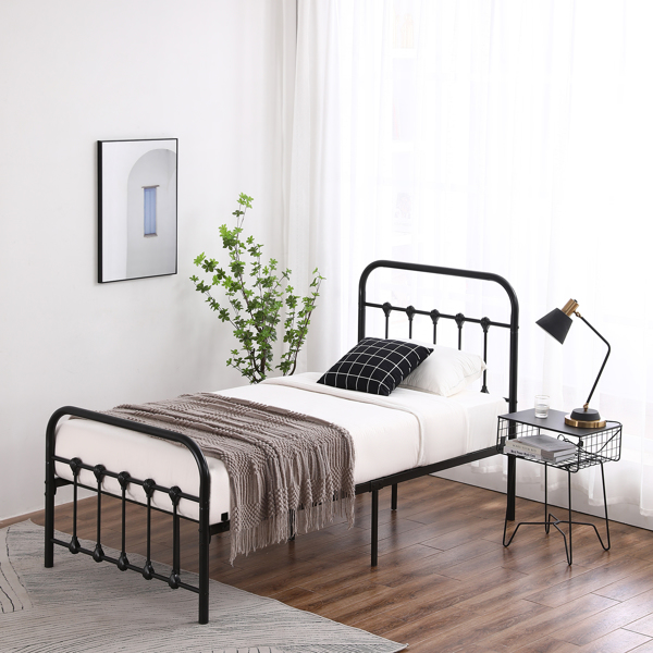 Single-Layer Curved Frame Bed Head and Foot Tube with Shell Decoration Twin Black Iron Bed