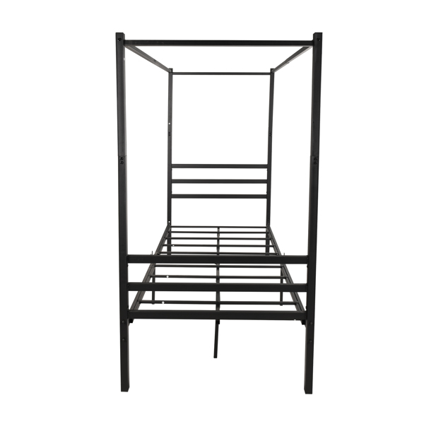 Canopy Metal Bed with Headboard Mattress Foundationt Platform Frame Metal Slat ,Black Full Size