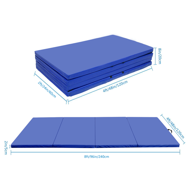 8ft x 4ft 4-Panel Folding Exercise Mat Yoga Gymnastics Aerobics Workout Fitness Floor Mats w/ Carrying Handles Blue