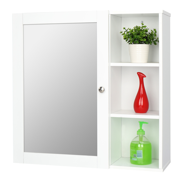 Single Mirror Door 3 Compartment Storage Cabinet MDF Spray Paint white Bathroom Wall Cabinet