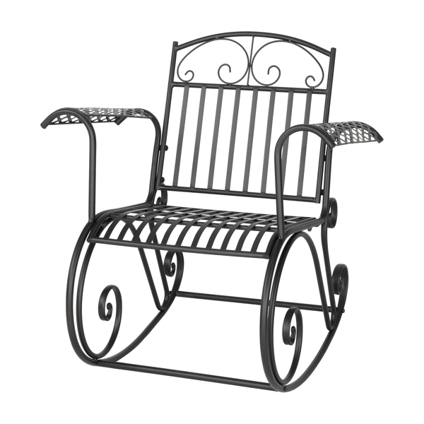 Artisasset Black Paint High Backrest Arched Armrests Outdoor Park Single Iron Rocking Chair
