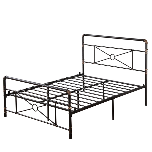 Single-Layer Water Pipe Bed with Cross Design and Foot End Full Black Iron Bed