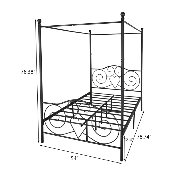 Metal Canopy Bed Frame with Vintage Style Headboard & Footboard / Easy DIY Assembly/ All Parts Included, Full Black