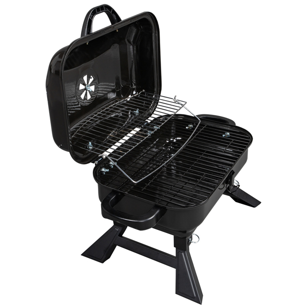Portable Charcoal Grill BBQ and Smoker with Lid, Folding Tabletop Grill, for Camping Patio Backyard Outdoor Cooking, Black
