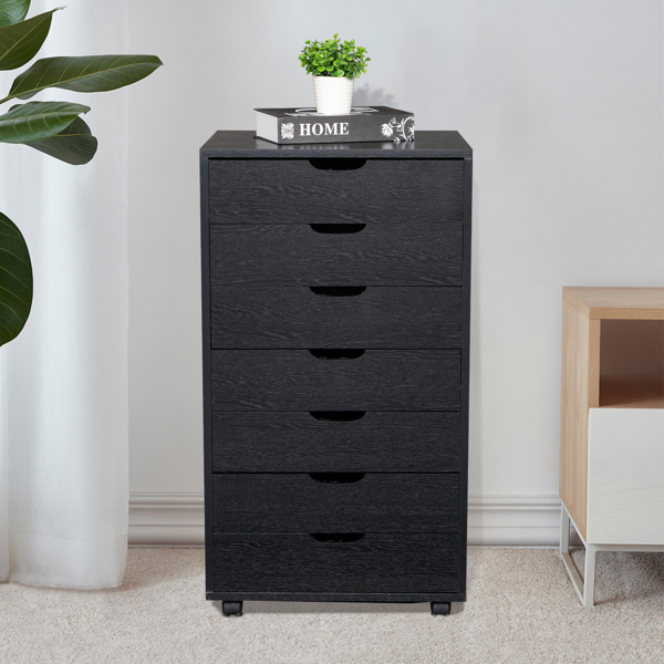 7-Drawer Wood Filing Cabinet, Mobile Storage Cabinet for Closet / Office Black Color