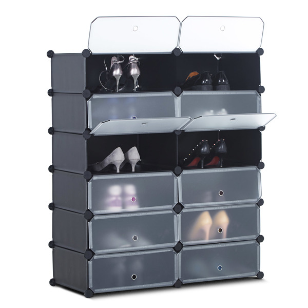 Portable Shoe Rack Organizer 6-Tier 12 Cube Organizer Stackable Plastic Cube Storage Shoe Rack for Space Saving