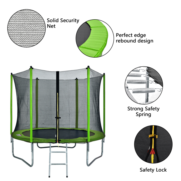 10FT Round Trampoline for Kids with Safety Enclosure Net, Outdoor Backyard Trampoline with Ladder, Green