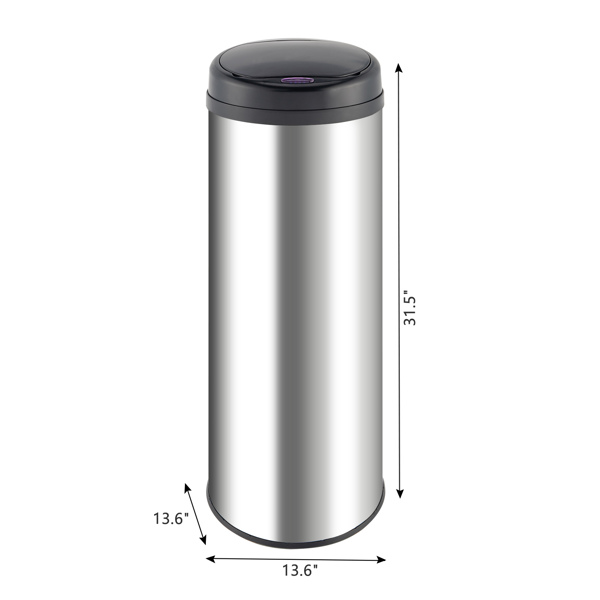 Smart Trash Can Cylindrical  Ordinary Mirror Barrel Body Φ30.5x78 Stainless Steel ABS Material Waterproof Black Induction Type Automatic