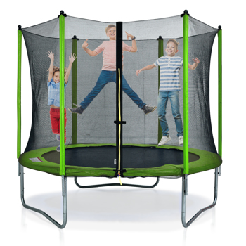 8FT Round Trampoline for Kids with Safety Enclosure Net, Outdoor Backyard Trampoline with Ladder, Green
