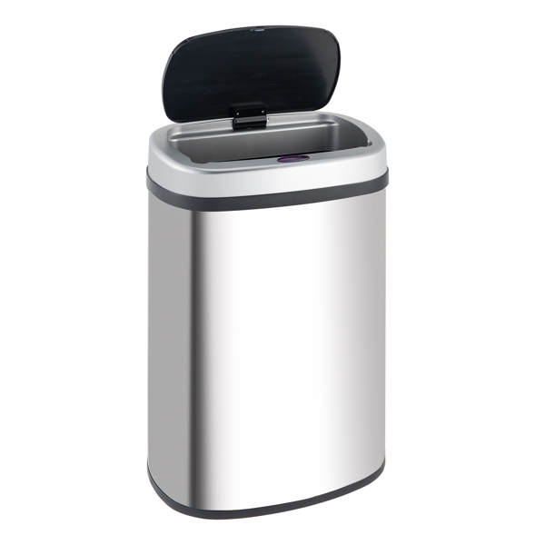 Smart Trash Can Cylindrical  Ordinary Mirror Barrel Body Φ30.5x78 Stainless Steel ABS Material Waterproof Black Induction Type Automatic