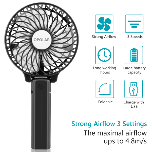 (ABC)Portable Handheld Fan,USB Rechargeable Hand Fan with 2200mAh Battery Operated, Mini Hand Held Fans 3 Speeds Adjustable, 180° Rotation Foldable Personal Desk Fan for Home Office Travel亚马逊禁售