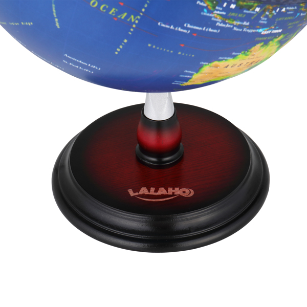 LALAHO 13in With Scale AR Constellation Light Embossed Globe Satellite Blue ABS Sphere Wooden Base