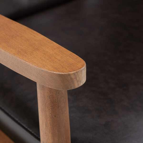 单人座 A款靠背拉点实木扶手 棕色PU 复古风 室内休闲椅 -14