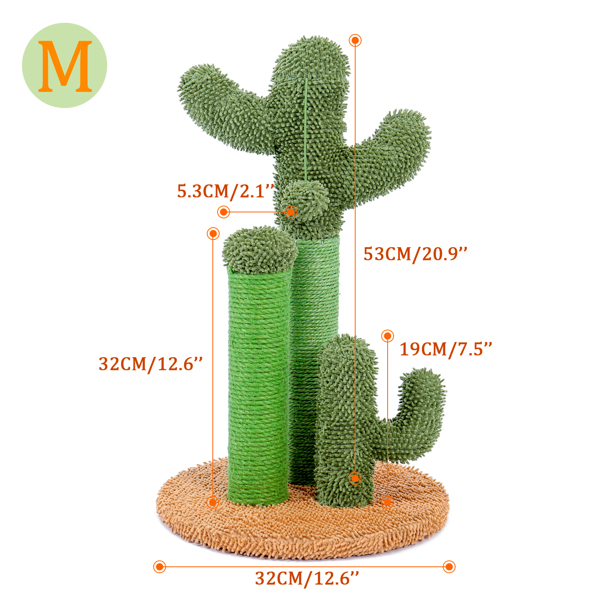 Cat Scratching Post Cactus Cat Scratcher Featuring with 3 Scratching Poles and Interactive Dangling Ball