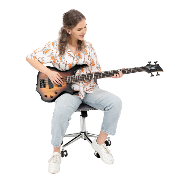 【Do Not Sell on Amazon】Full Size Glarry 4 String Burning Fire enclosed H-H Pickup Electric Bass Guitar with 20W Amplifier Bag Strap Connector Wrench Tool Sunset Color