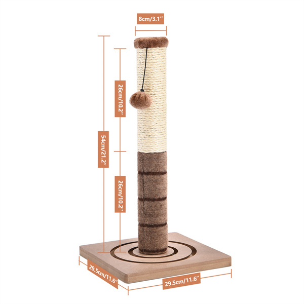 Cat Tree Scratcher Plush Pole Interactive Toys With Sisal Rope Scratching Post Dangling Ball Cat Activity Centre For Kittens Brown
