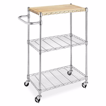3-Tier Supreme Kitchen and Microwave Cart Wood & Chrome