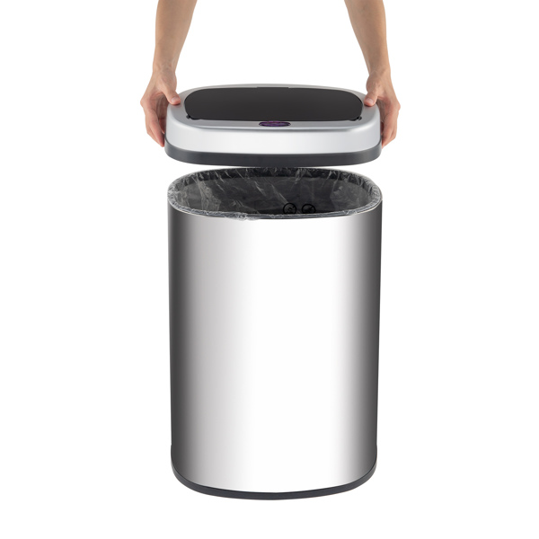 Smart Trash Can Cylindrical  Ordinary Mirror Barrel Body Φ30.5x78 Stainless Steel ABS Material Waterproof Black Induction Type Automatic