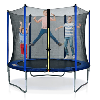 10FT Round Trampoline for Kids with Safety Enclosure Net, Outdoor Backyard Trampoline with Ladder, Blue