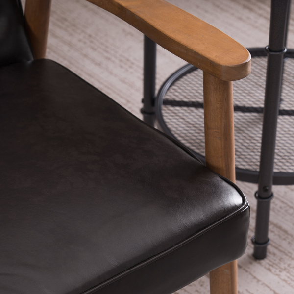 单人座 A款靠背拉点实木扶手 棕色PU 复古风 室内休闲椅 -31