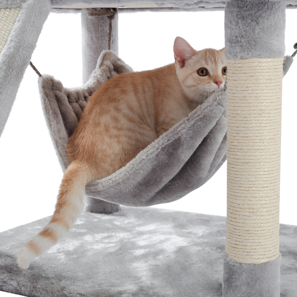 Cat Tree Tall Cat Tower for Indoor Cat 6 Levels Cat Condo House with Hammock, Double Condos, Sisal Covered Cat Scratching Posts and Ladder and Dangling Balls