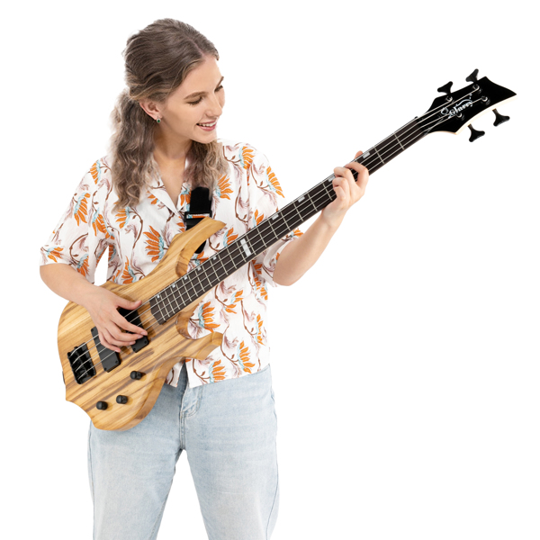 【Do Not Sell on Amazon】Full Size Glarry 4 String Burning Fire enclosed H-H Pickup Electric Bass Guitar with 20W Amplifier Bag Strap Connector Wrench Tool Burlywood