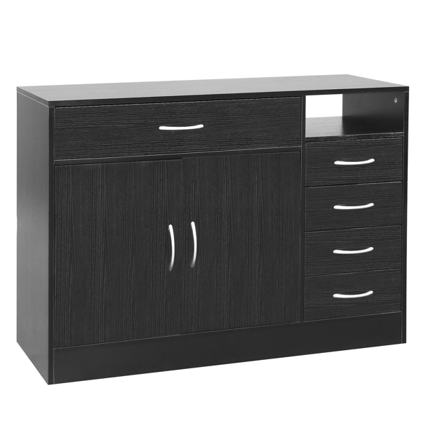 MDF With Triamine Double Doors And Five Drawers Bathroom Cabinet  Black