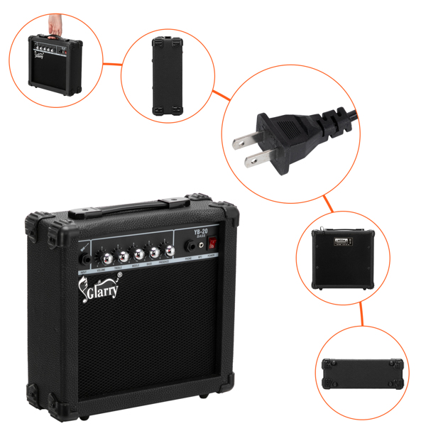 【Do Not Sell on Amazon】Full Size Glarry 4 String Burning Fire enclosed H-H Pickup Electric Bass Guitar with 20W Amplifier Bag Strap Connector Wrench Tool Black