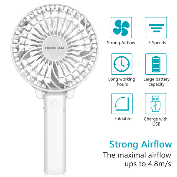 (ABC)Portable Handheld Fan,USB Rechargeable Hand Fan with 2200mAh Battery Operated, Mini Hand Held Fans 3 Speeds Adjustable, 180° Rotation Foldable Personal Desk Fan for Home Office Travel-White亚马逊禁售