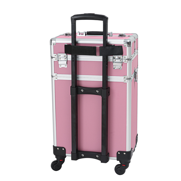 4-in-1 Draw-bar Style Interchangeable Aluminum Rolling Makeup Case Pink