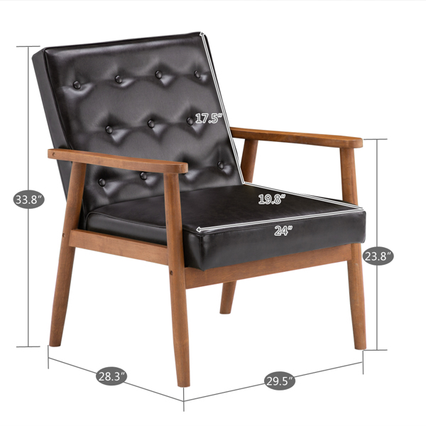 单人座 A款靠背拉点实木扶手 棕色PU 复古风 室内休闲椅 -19