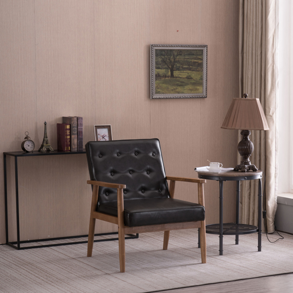 单人座 A款靠背拉点实木扶手 棕色PU 复古风 室内休闲椅 -20