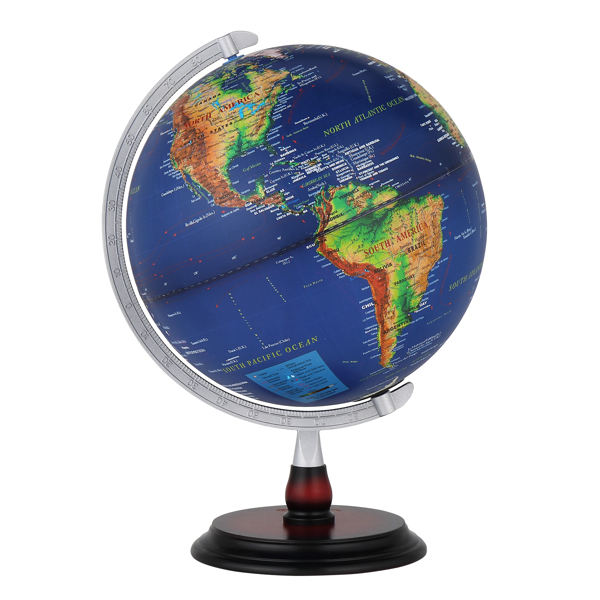 LALAHO 13in With Scale AR Constellation Light Embossed Globe Satellite Blue ABS Sphere Wooden Base