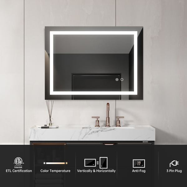  32*24 LED Lighted Bathroom Wall Mounted Mirror with High Lumen Anti-Fog Separately Control Dimmer Function