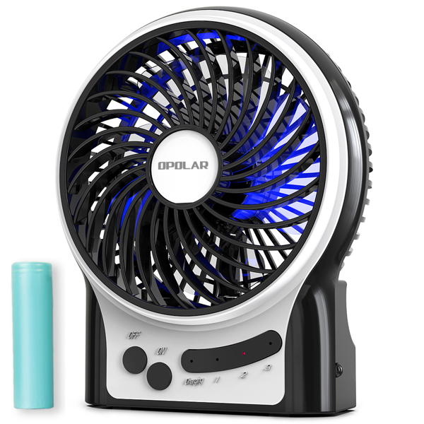 (ABC)Mini Portable Battery Operated Desk Fan with 3-13 Battery Life, Rechargeable & USB powered Handheld Fan for Desk Beach Camping, 3 Speeds, Strong Airflow, Internal Blue Light & Side Flash Light亚马逊