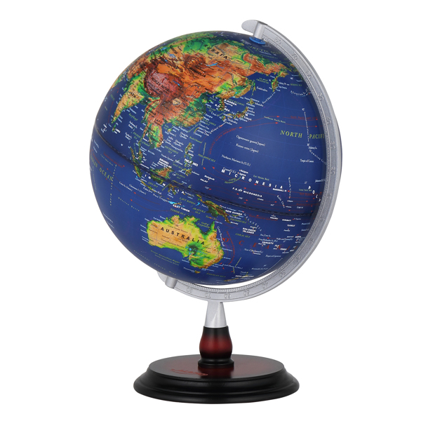 LALAHO 13in With Scale AR Constellation Light Embossed Globe Satellite Blue ABS Sphere Wooden Base