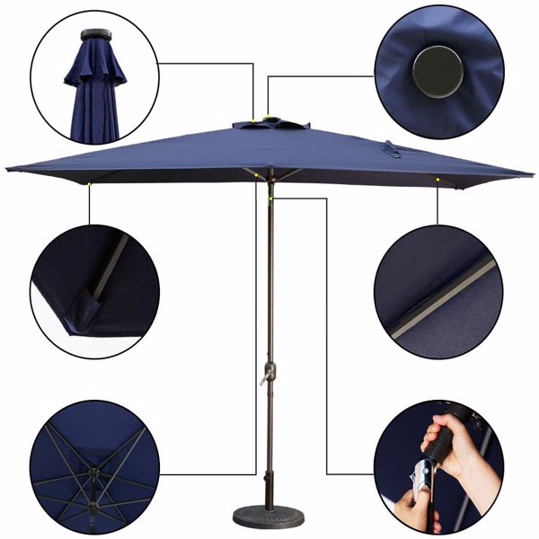 10 x 6.5FT Rectangular Patio Table Umbrella, Adjustable, Crank lifting, Tilt, UV-Protective, Water-Proof Garden Pool Deck Pool Umbrella, with 1.5’’ Rod and 6 Ribs-Blue.