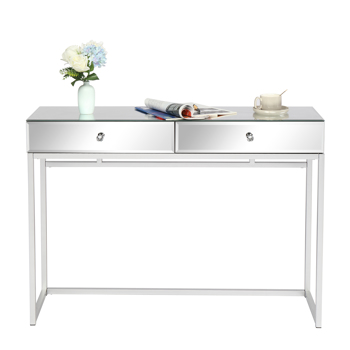 MDF Mirror   Iron Pin 107*30.6*76cm Two Drawers Computer Desk Silver